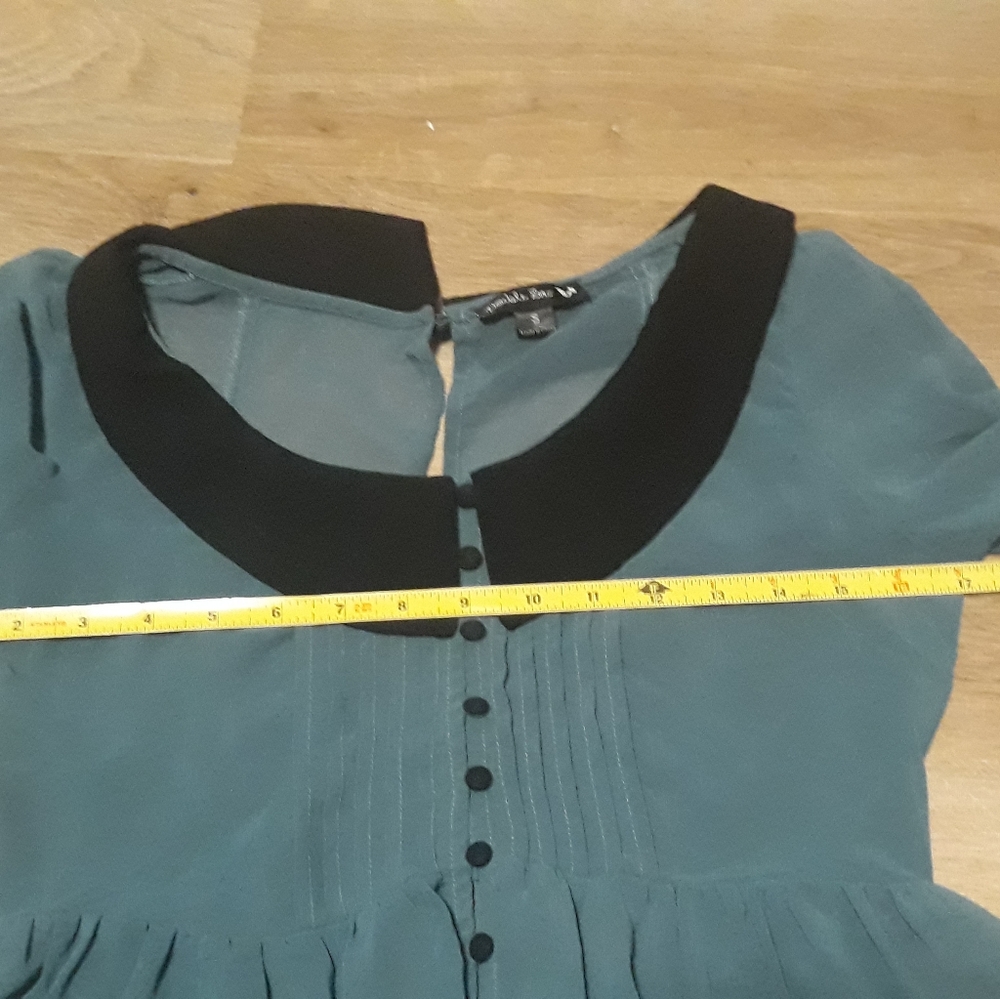 Double Zero Sheer Ruffle Front Blouse Size - Size Small/XS Teal Blue - Picture 11 of 14
